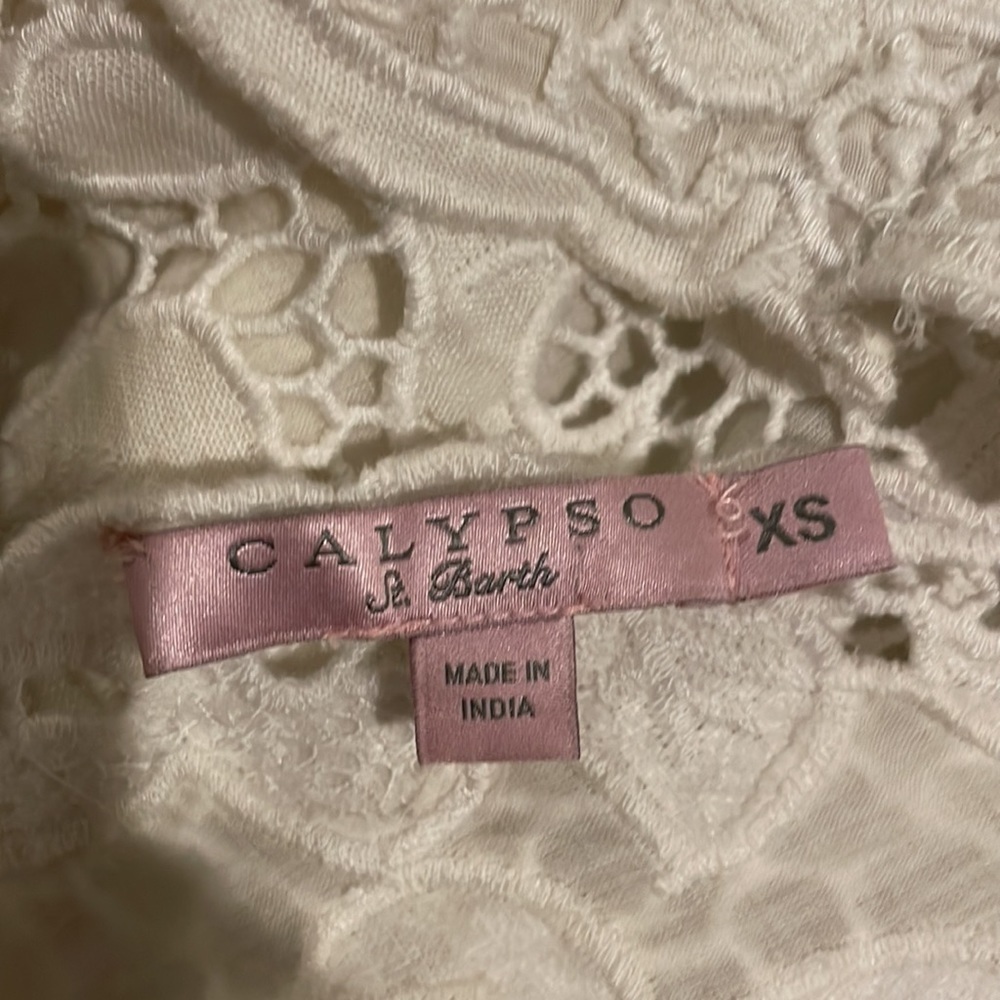 CALYPSO ST. BARTH DRESS KAGAMI WHITE LINEN EMBROIDERED LACE SIZE EXTRA SMALL - Picture 9 of 9